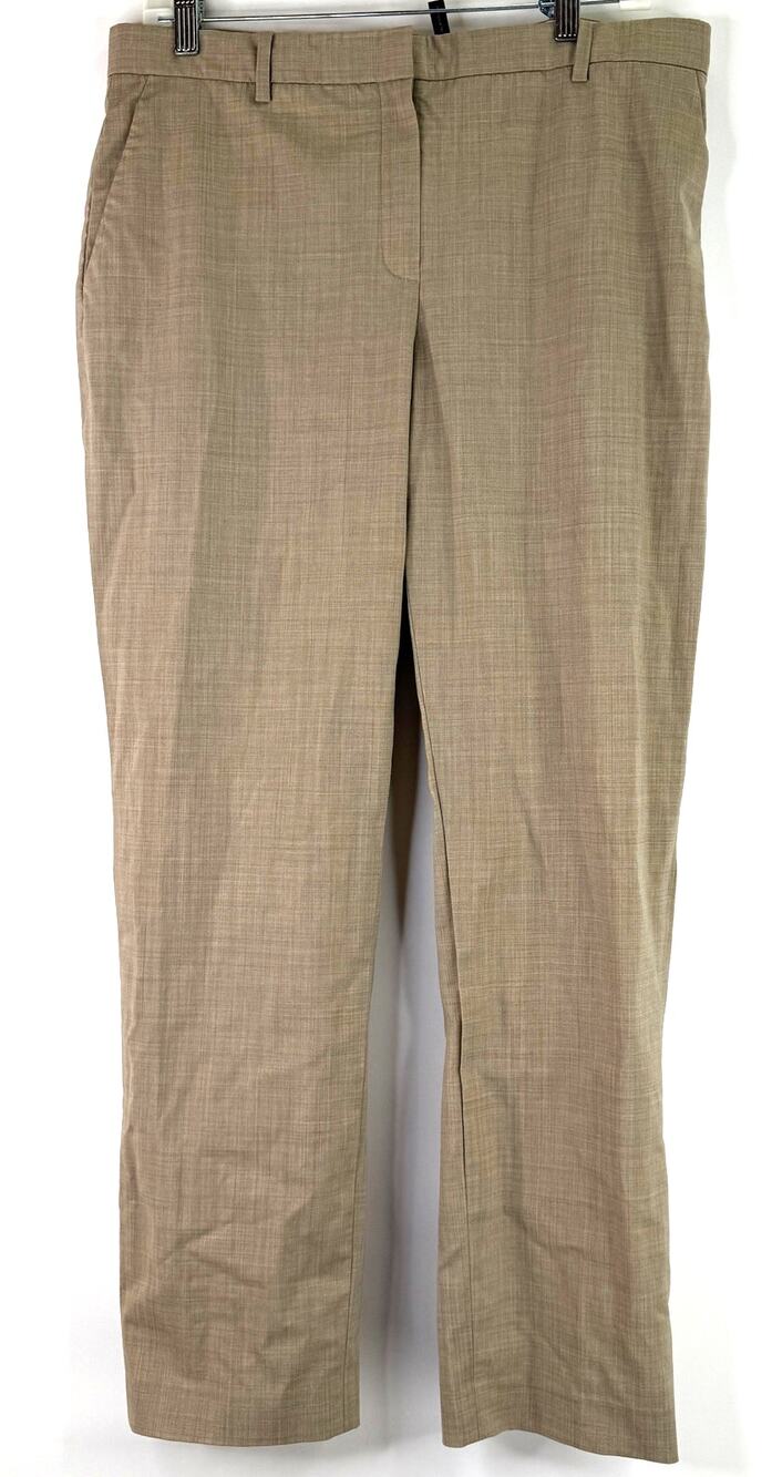 Theory Tailored Trouser Travel Virgin Wool Front Flat Pants Size 12